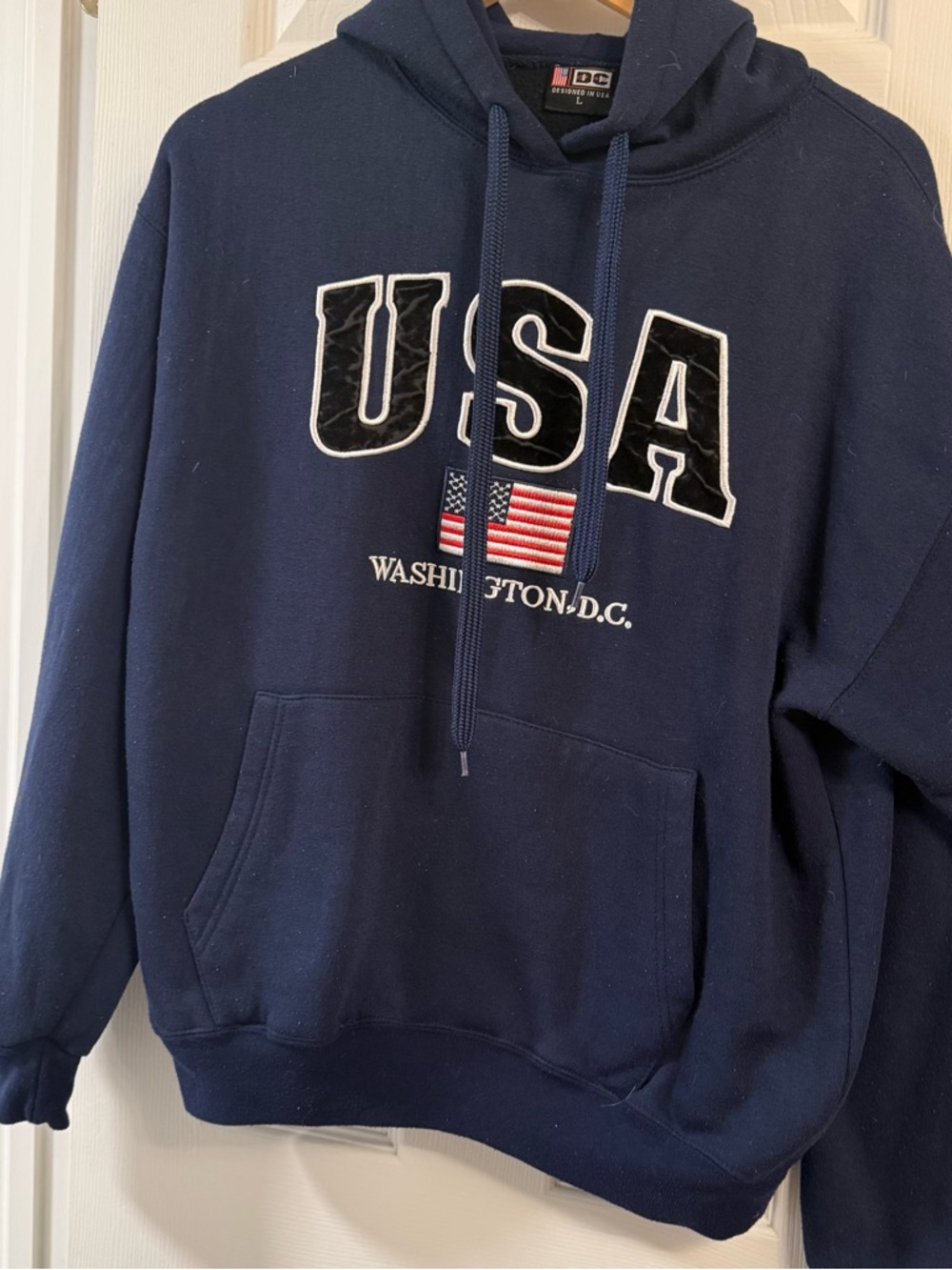 DC Navy USA Crewneck Hoodie with Flag Appliqué